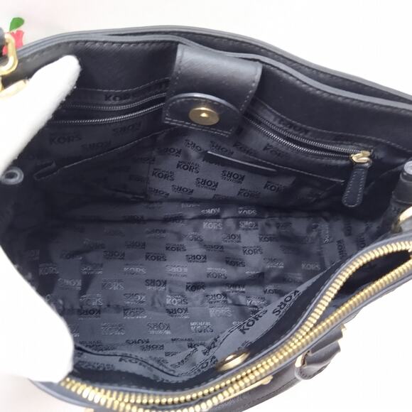 Michael Kors Black Leather Chevron Double Handles Satchel Shoulder Bag - Picture 9 of 16